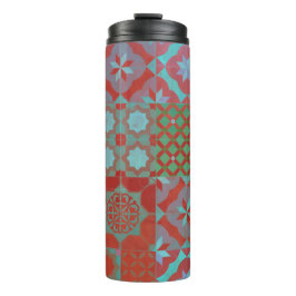 Koel-, driedubbele Egeïsche tegels in rood en blau Thermosbeker