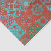 Koel-, driedubbele Egeïsche tegels in rood en blau Tissuepapier (Detail)