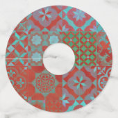 Koel-, driedubbele Egeïsche tegels in rood en blau Wijnglaslabel (Voorkant)