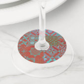 Koel-, driedubbele Egeïsche tegels in rood en blau Wijnglaslabel (Dichtbij)