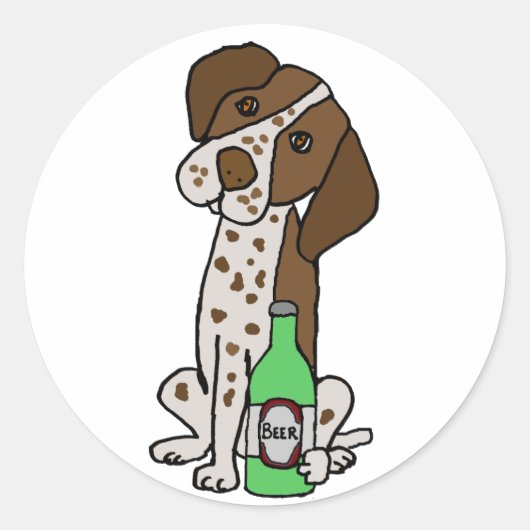 Koel Duits kortharig aanwijzer Hond Drink Bier Ronde Sticker (Voorkant)