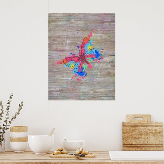 Koel een leuke waterverf  vlinder poster (Keuken)