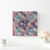 Koel een modern kleurrijk driehoeksgeometrisch pat vierkante klok (Huis)