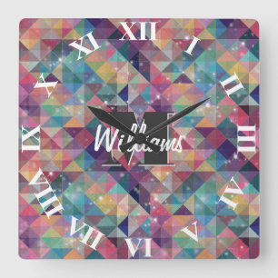 Koel een modern kleurrijk driehoeksgeometrisch pat vierkante klok