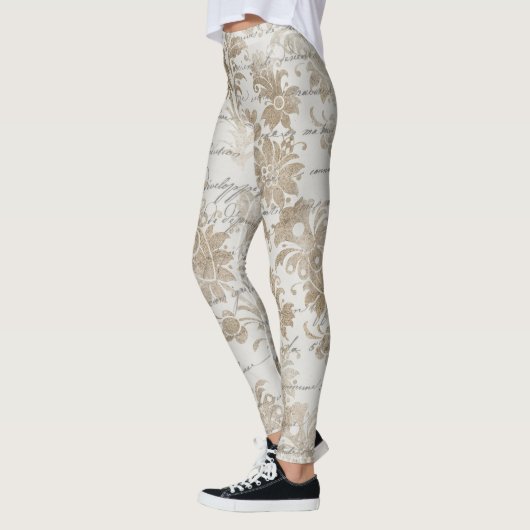 Koel een van een soort efemera bloemenpatroon vrou leggings (Links)