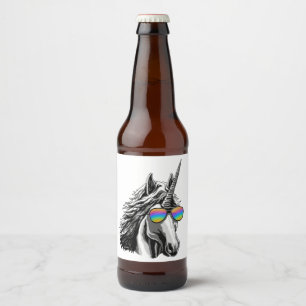 Koel eenhoorn met regenboogzonnebrillen bier etiket