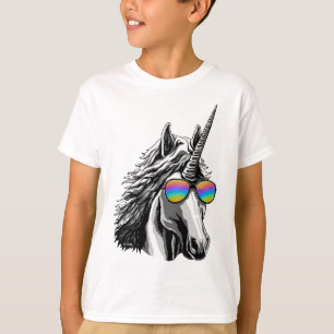 Koel eenhoorn met regenboogzonnebrillen t-shirt