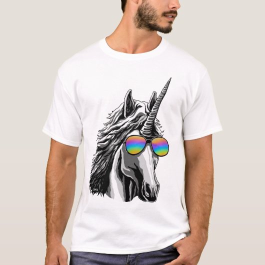 Koel eenhoorn met regenboogzonnebrillen t-shirt (Voorkant)