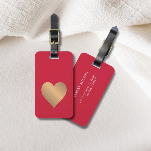 Koel Eenvoudig Rood Faux Goud Hart Bagagelabel