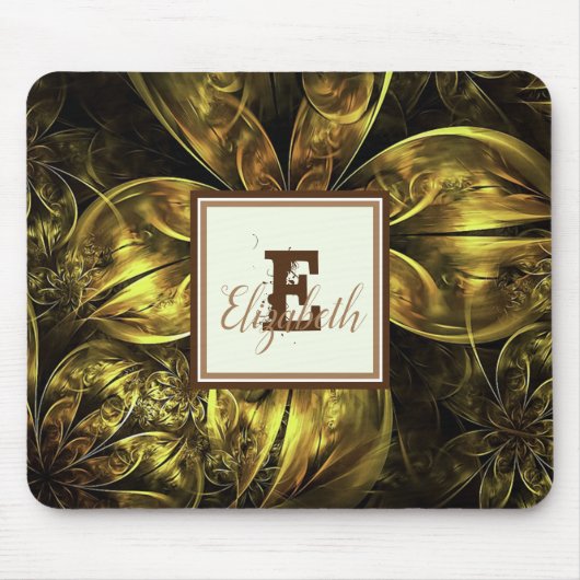 Koel elegant gouden bloem,monogram muismat (Voorkant)