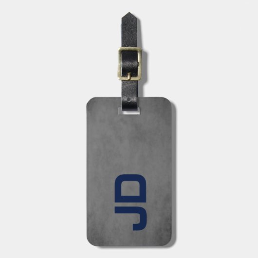 Koel Elegant Textuur Grijs Blauw Monogram Bagagelabel (Voorkant verticaal)