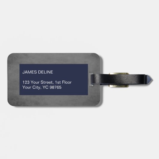 Koel Elegant Textuur Grijs Blauw Monogram Bagagelabel (Achterkant horizontaal)