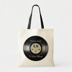 Koel en gepersonaliseerd vinyl record tote bag