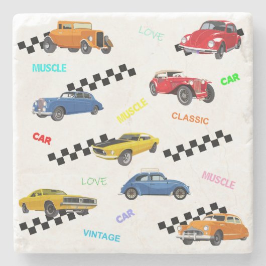 Koel  en klassieke auto's op één plaats stenen onderzetter (Voorkant)
