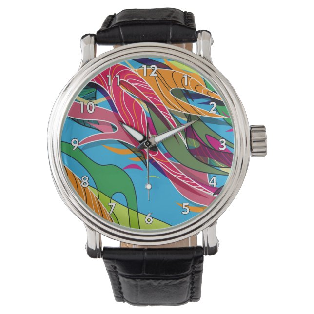 Koel- en kleurrijke Abstracte vormen en lijnen Horloge (Voorkant)