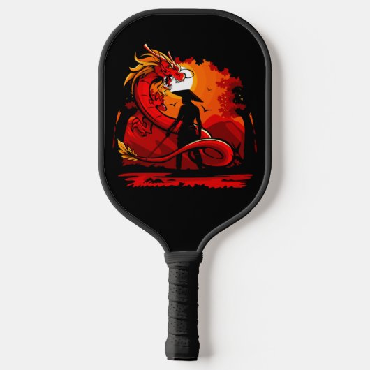 Koel en kleurrijke Samurai Warrior met draak Pickleball Paddle (Achterkant)