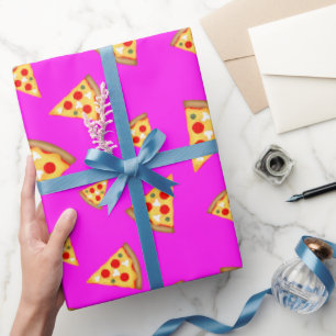 Koel en leuke pizza snijdt neonroze patroon cadeaupapier