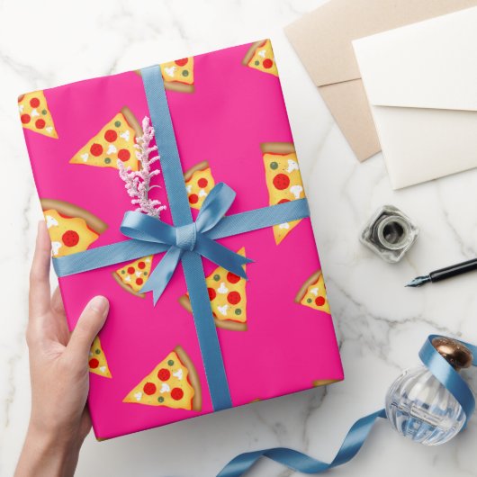Koel en leuke pizza snijdt patroon hete roze cadeaupapier (Geschenken)