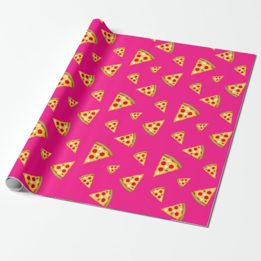 Koel en leuke pizza snijdt patroon hete roze cadeaupapier (Uitgerold)