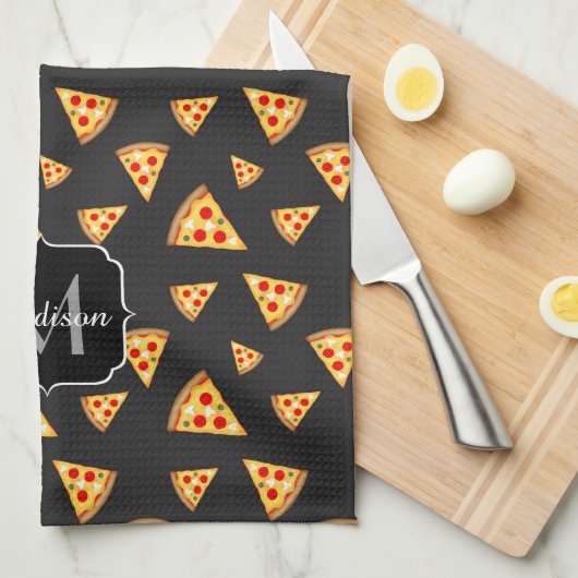 Koel en leuke pizzaplakjes patroon Monogram Kitche Theedoek (Quarter Fold)