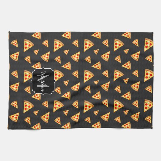 Koel en leuke pizzaplakjes patroon Monogram Kitche Theedoek (Horizontaal)