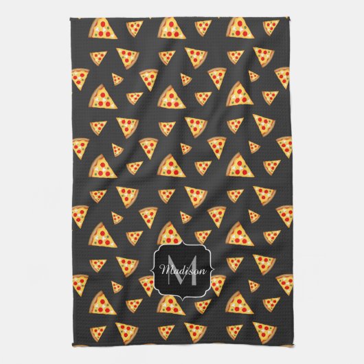 Koel en leuke pizzaplakjes patroon Monogram Kitche Theedoek (Verticaal)