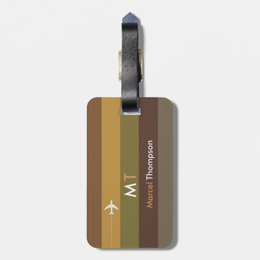 Koel en modern bruin vliegtuig reizen bagagelabel (Achterkant verticaal)