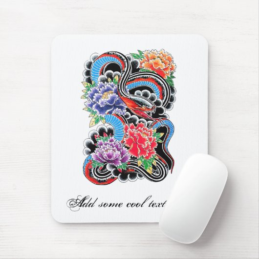 Koel- en oosterslang met tattoo van lotusbloemen muismat (Met muis)