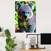 Koel en schattig Hybrid Jaguar Koala | AI Art. Poster (Thuiskantoor)