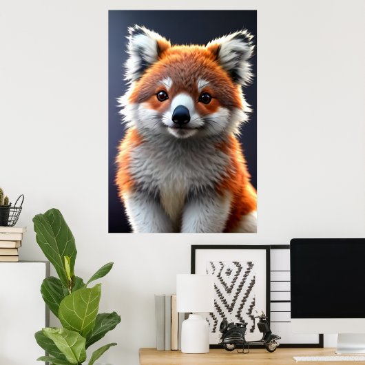 Koel en schattig Hybrid Koala Fox | AI Art. Poster (Thuiskantoor)