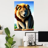 Koel en schattig Hybrid Lion Koala | AI Art. Poster (Thuiskantoor)