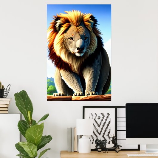 Koel en schattig Hybrid Lion Koala | AI Art. Poster (Thuiskantoor)