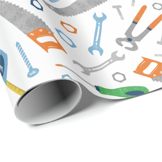 Koel en Schattige Gereedschapspatroon op wit Cadeaupapier (Rol Hoek)