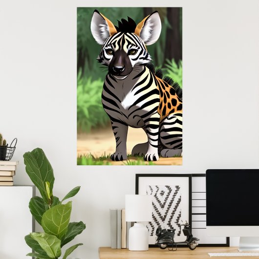 Koel- en schattige Hybride Zebra | AI Art. Poster (Thuiskantoor)