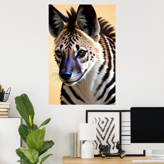 Koel- en schattige hybride Zebra Hyena | AI Art. Poster (Thuiskantoor)