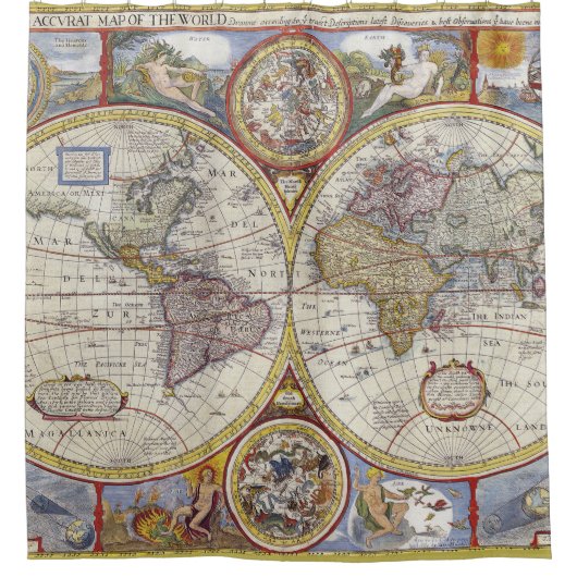 Koel en unieke oude Wereldkaart Douchegordijn (Voorkant)