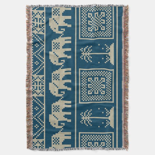 Koel Etnisch patroon Trendy olifanten blauw Deken (Voorkant Verticaal)