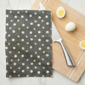 Koel-fashionable witte poka stipt donkergrijze gri theedoek (Quarter Fold)