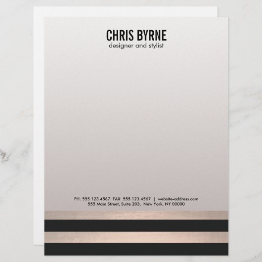 Koel, fijn zwart en Roos gouden strips Briefhoofd Ontwerp (Voorkant / Achterkant)