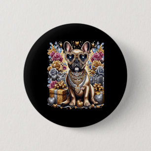Koel Franse Bulldog Ketting Blingeecore Kerstmis Ronde Button 5,7 Cm