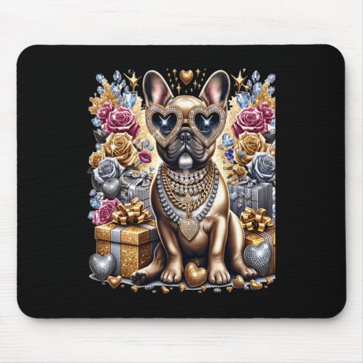 Koel Frenchie Bulldog Ketting Blingeecore Kerstmis Muismat (Voorkant)
