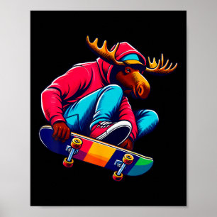 Koel funky eland skateboarden illustratie kunst 1 poster