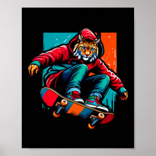Koel funky lynx skateboarden illustratie kunst poster
