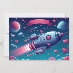 Koel/futuristische ruimteschip Valentijnsdag Feestdagenkaart
