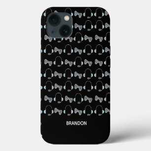 Koel Gamer Gepersonaliseerd Gaming Patroon Zwart iPhone 13 Hoesje