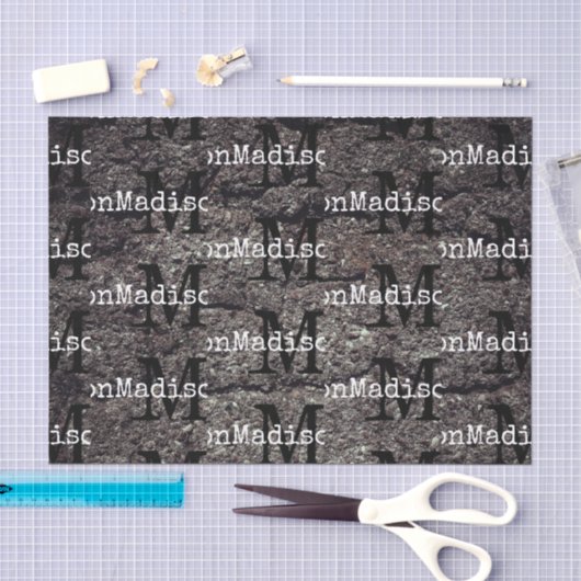 Koel gebarsten asfaltweg grijze lijnen Monogram Tissuepapier (Craft)