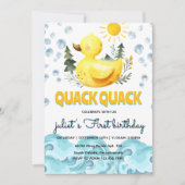 Koel geel 1e rubber eend verjaardagsuitnodigingen kaart (Voorkant)