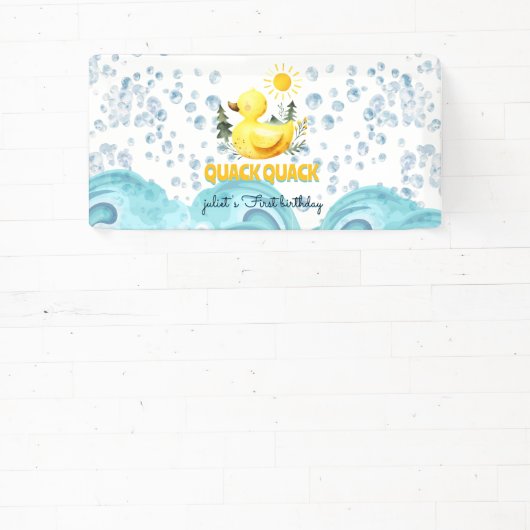 Koel geel 1e rubber eend verjaardagsuitnodigingen spandoek (Insitu)