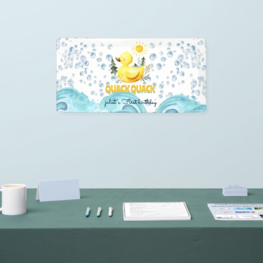 Koel geel 1e rubber eend verjaardagsuitnodigingen spandoek (Beurs)