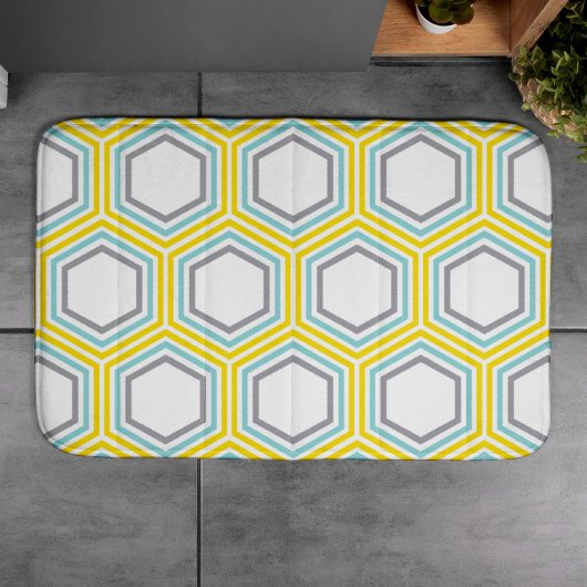 Koel Geel en Blauw Geometrisch Patroon Badmat